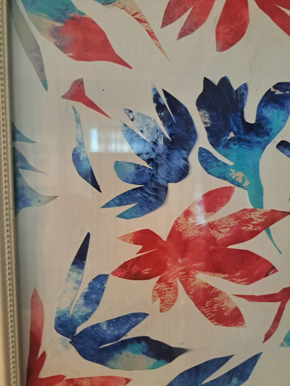 14x16 original Vibrant abstract collage art  in Blue and Red